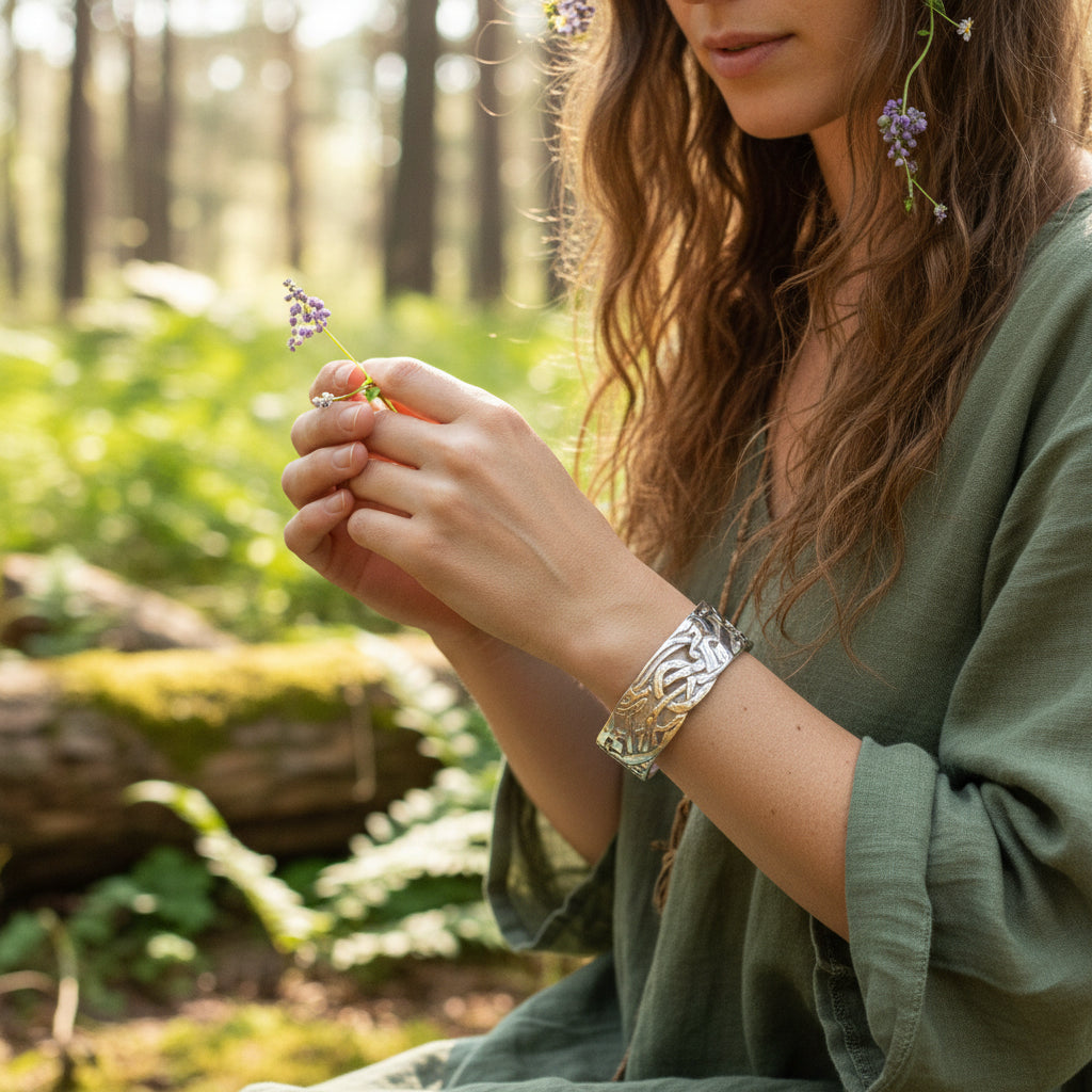 Celtic Wolf Cuff Bracelet - Handmade in Scotland
