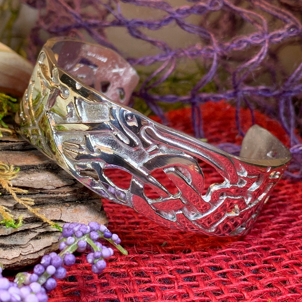 Celtic Wolf Cuff Bracelet - Handmade in Scotland