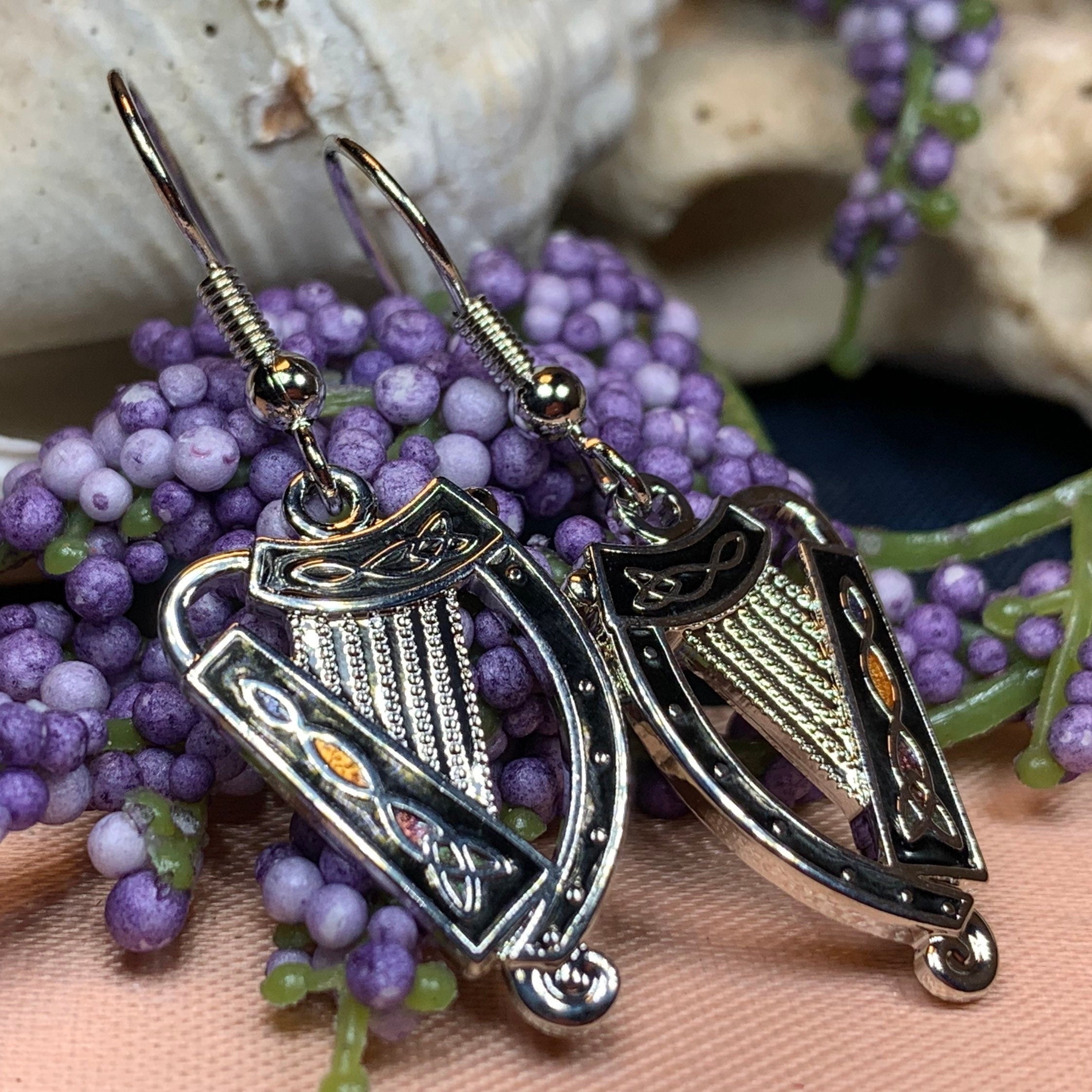 Celtic Irish Harp Enamel Earrings for Women