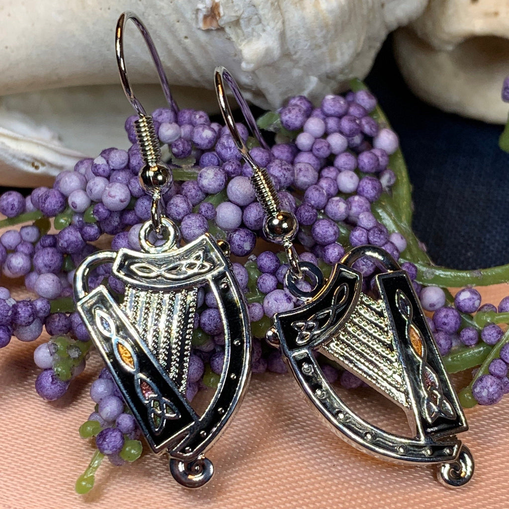 Celtic Irish Harp Enamel Earrings for Women