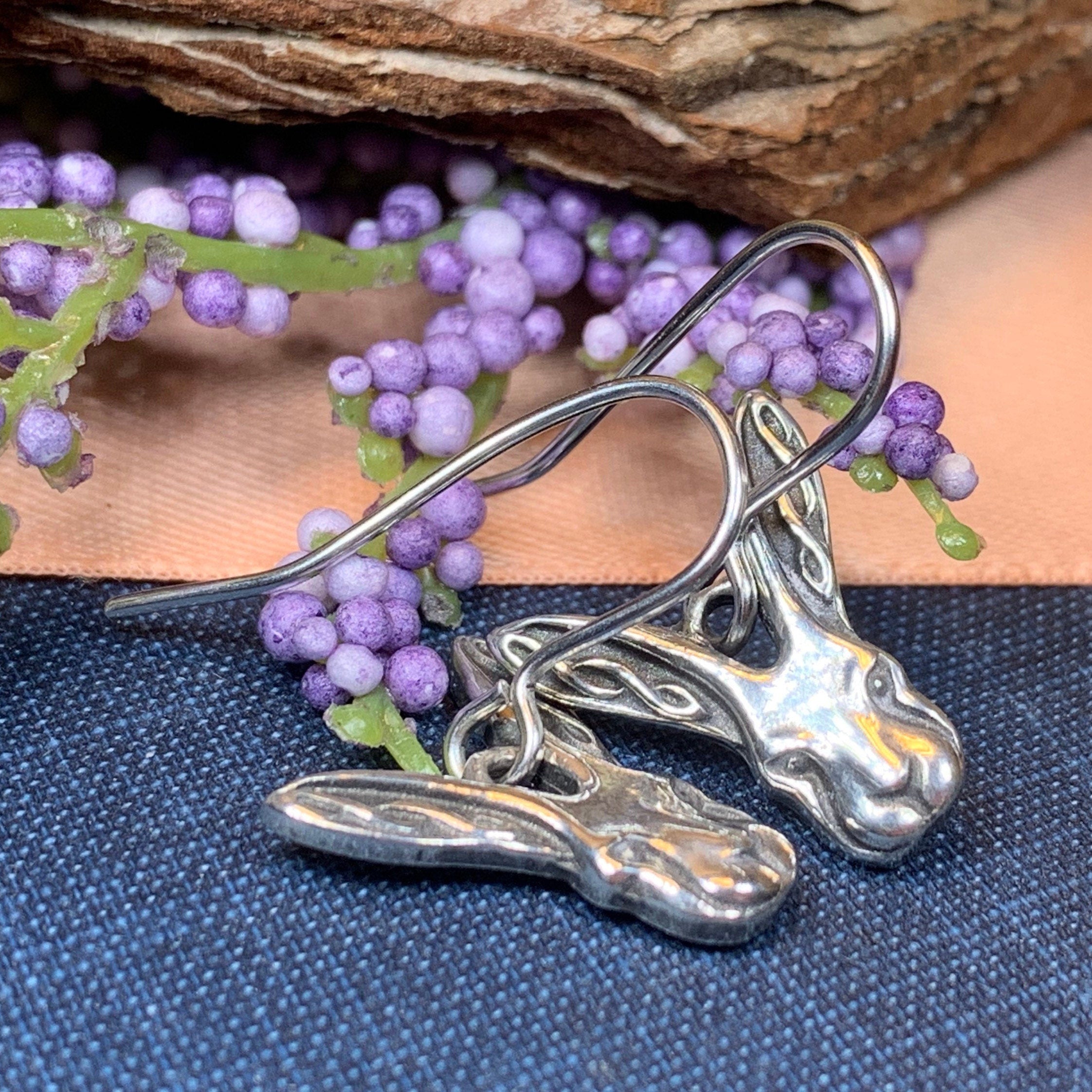 Celtic Rabbit Pewter Earrings for Women