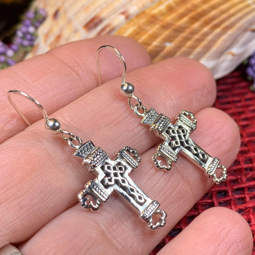 Celtic Cross Earrings in Sterling Silver