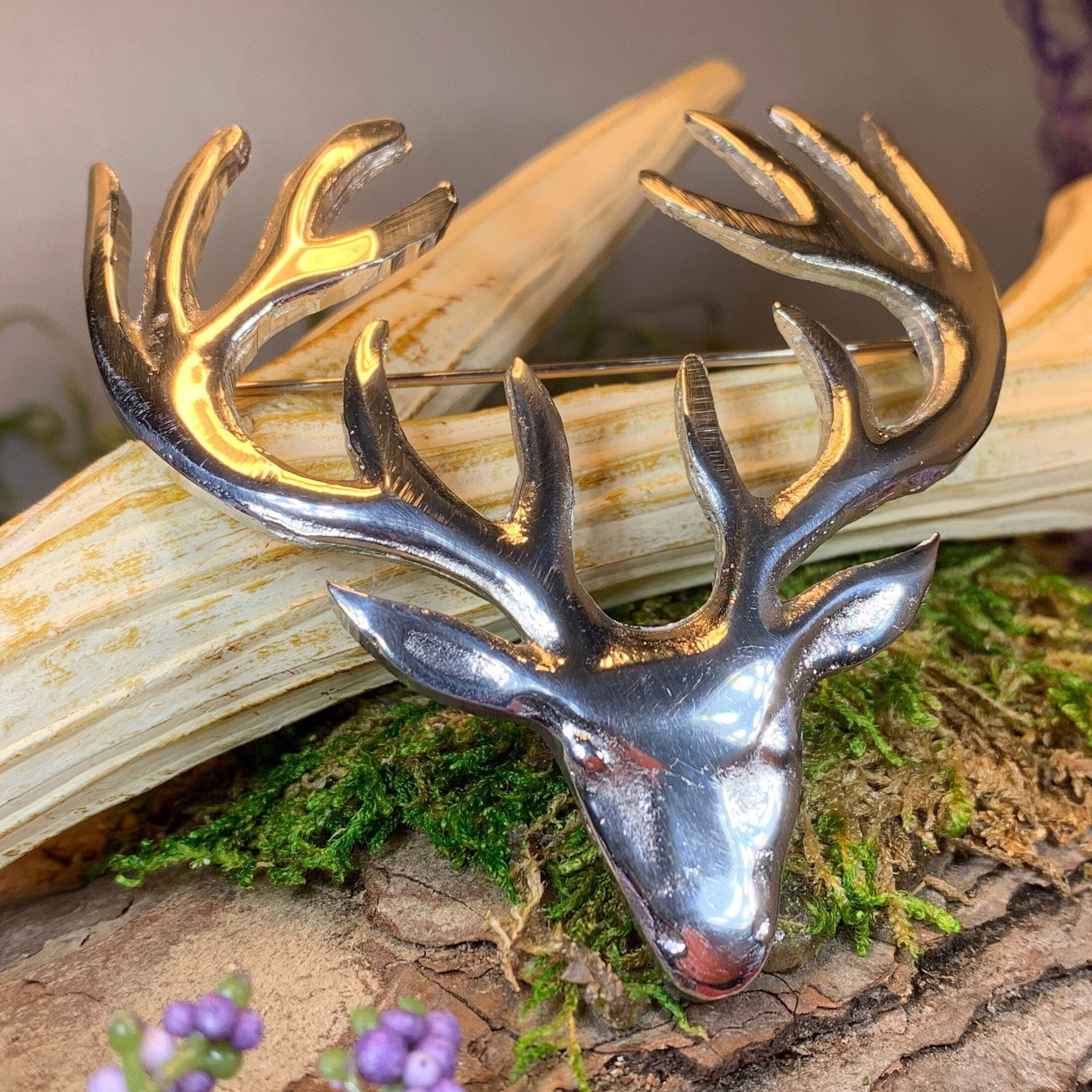 Large Pewter Stag Brooch - Handmade in Scotland