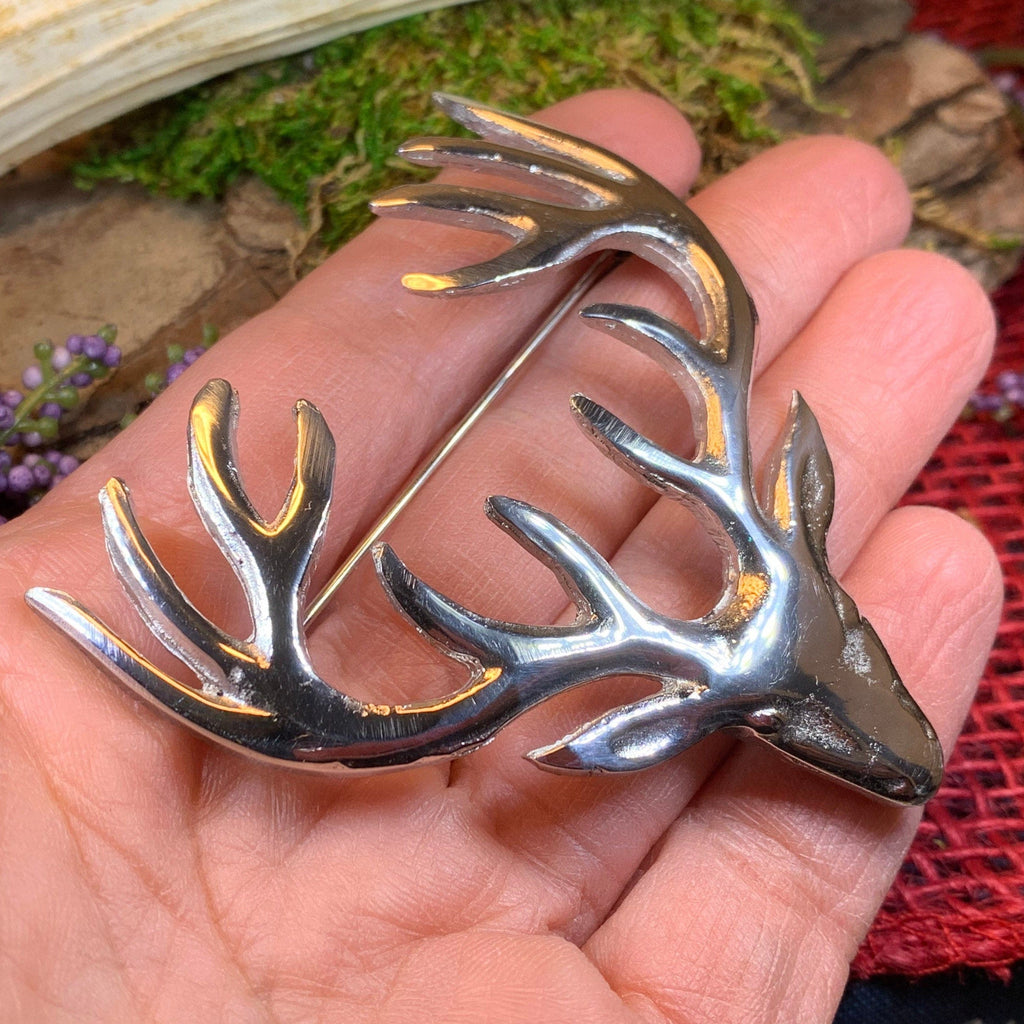 Large Pewter Stag Brooch - Handmade in Scotland