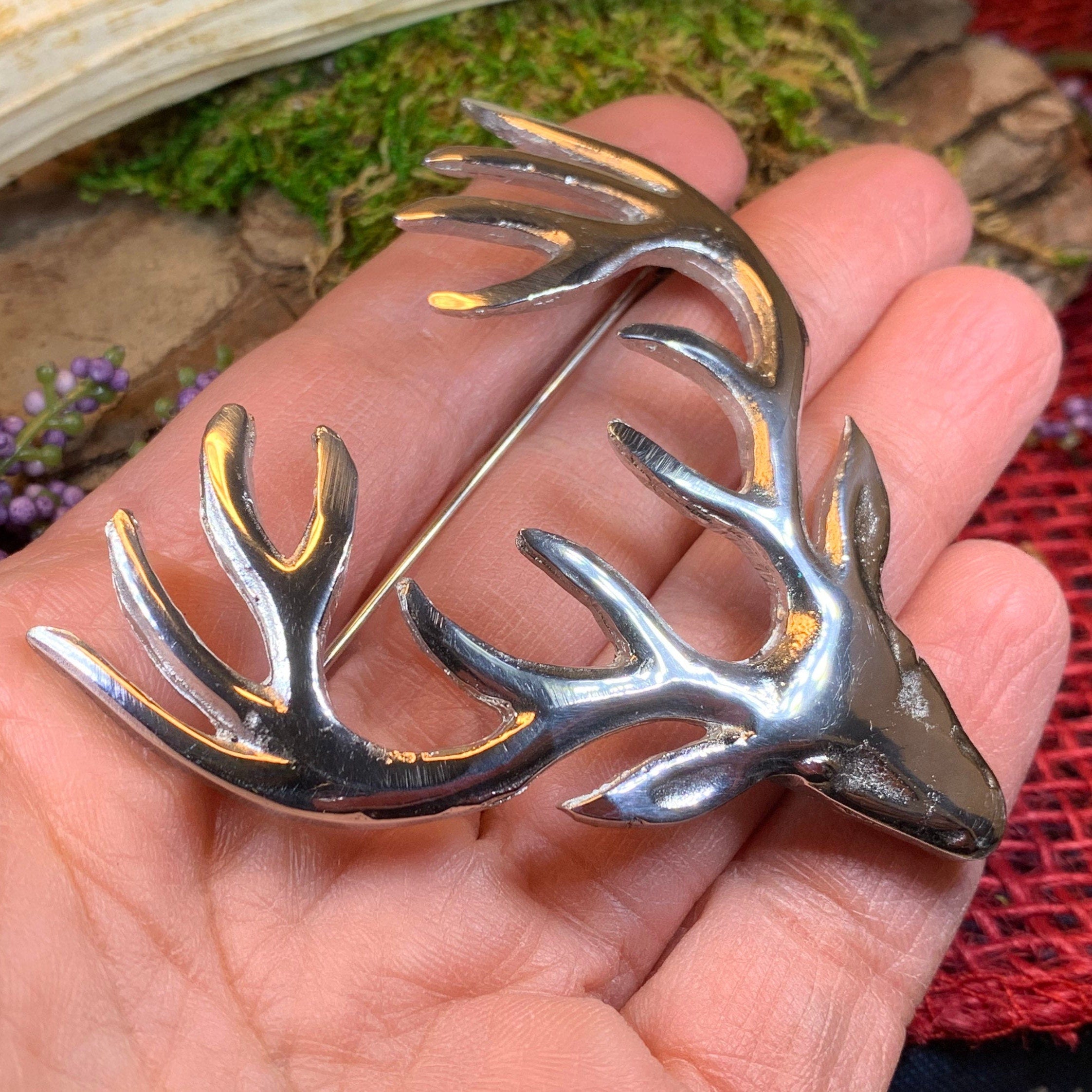 Large Pewter Stag Brooch - Handmade in Scotland