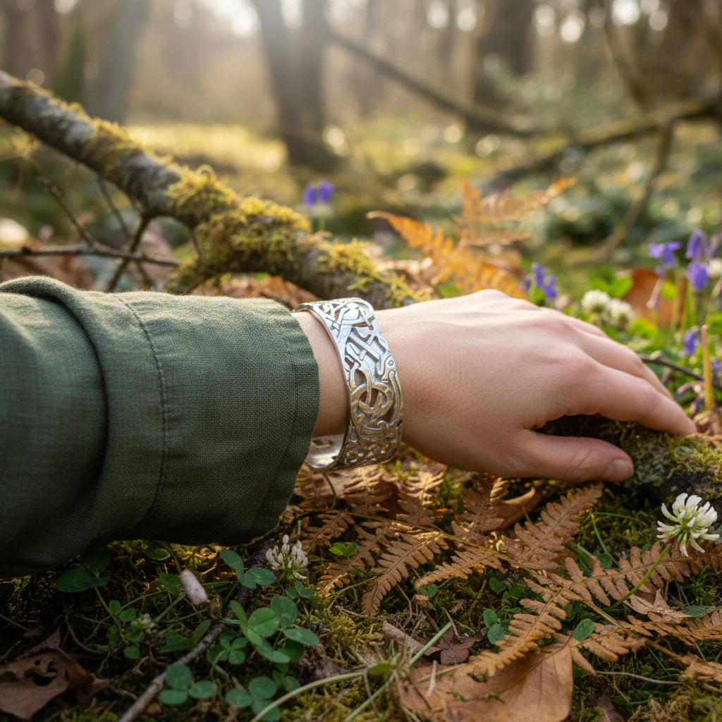 Celtic Wolf Cuff Bracelet - Handmade in Scotland