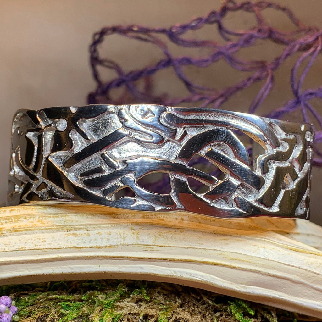Celtic Wolf Cuff Bracelet - Handmade in Scotland