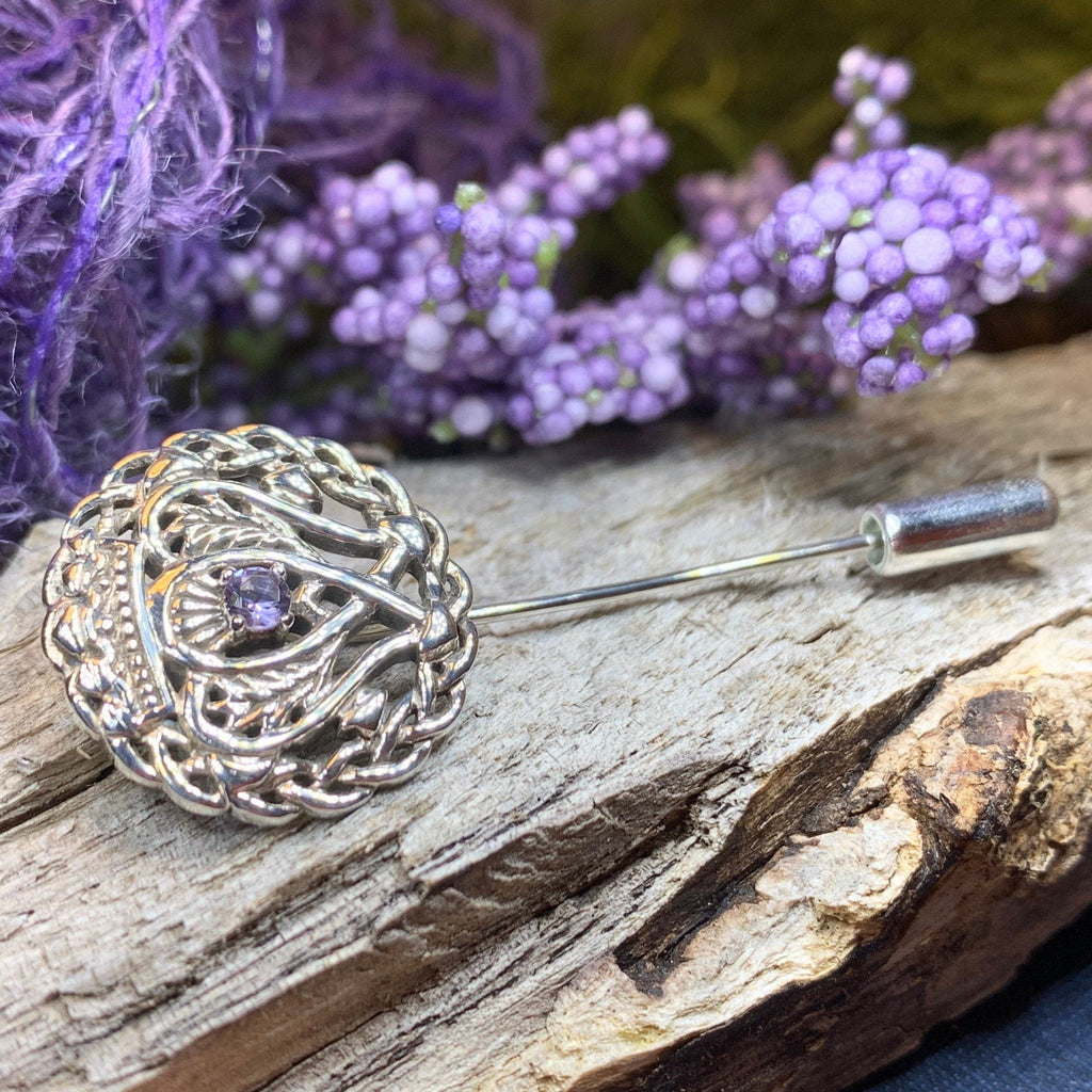 Luckenbooth Amethyst Stick Pin - Handmade in Scotland