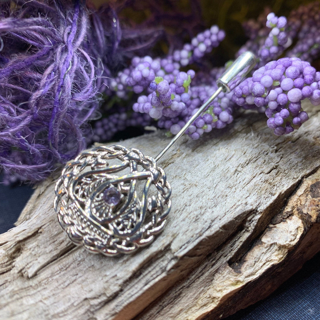 Luckenbooth Amethyst Stick Pin - Handmade in Scotland
