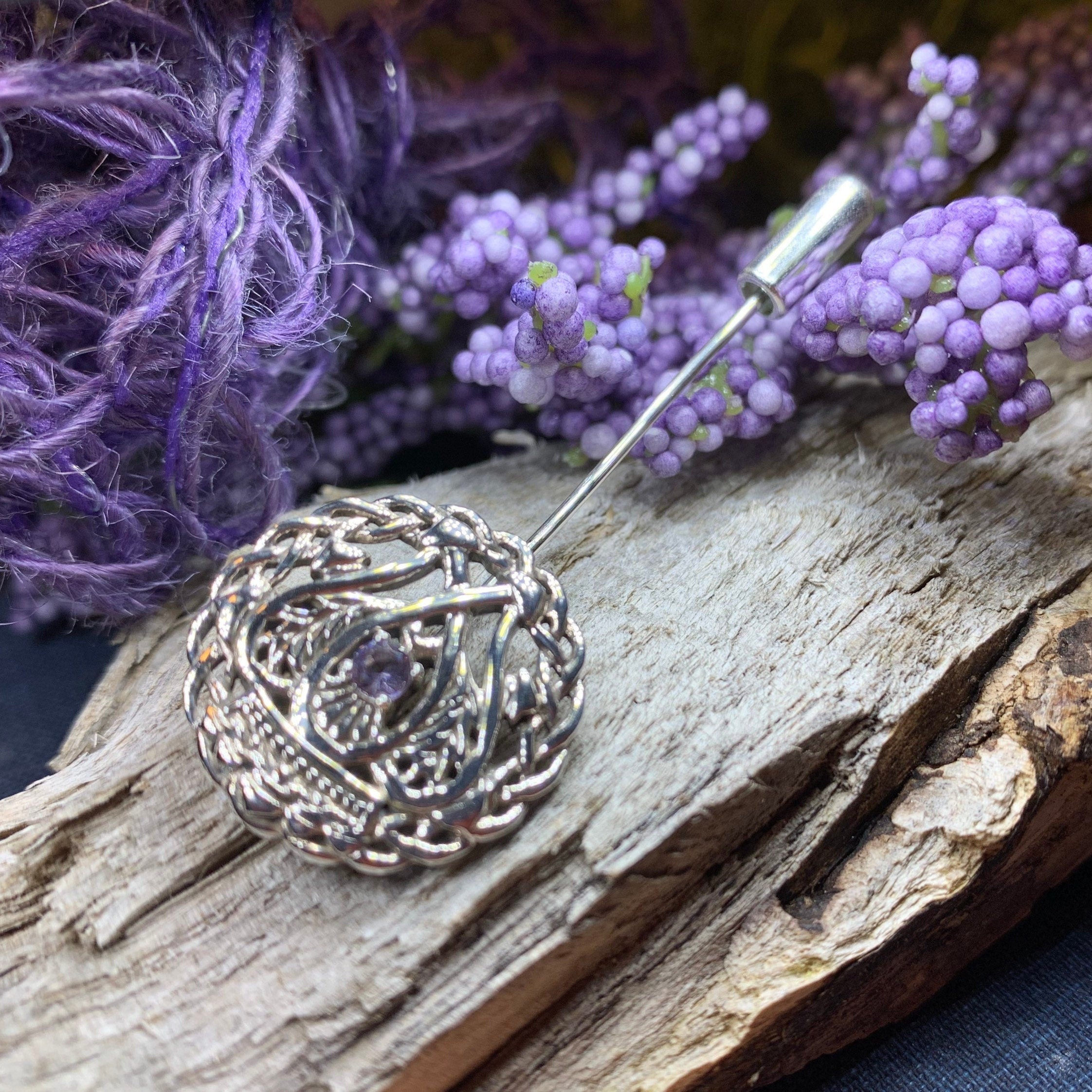 Luckenbooth Amethyst Stick Pin - Handmade in Scotland