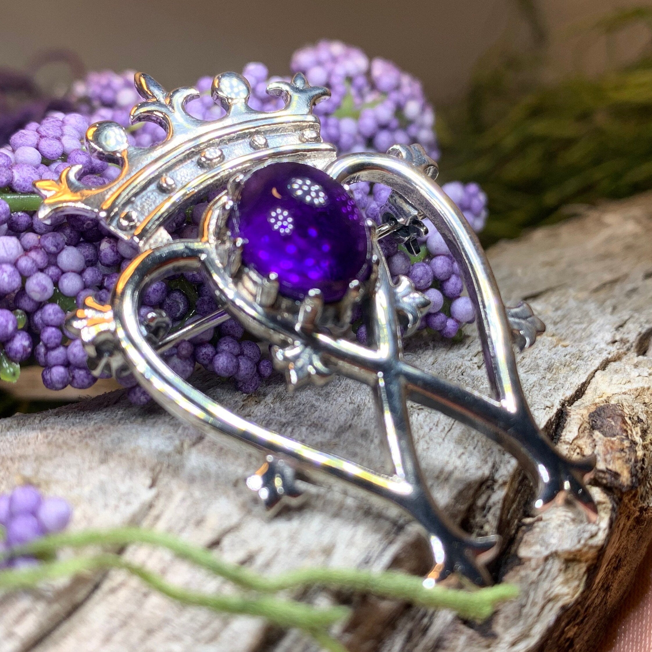 Royal Amethyst Luckenbooth Brooch in Sterling Silver