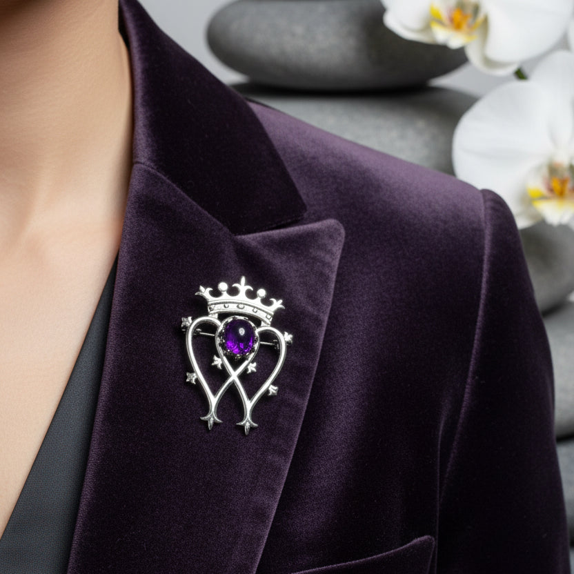 Royal Amethyst Luckenbooth Brooch in Sterling Silver