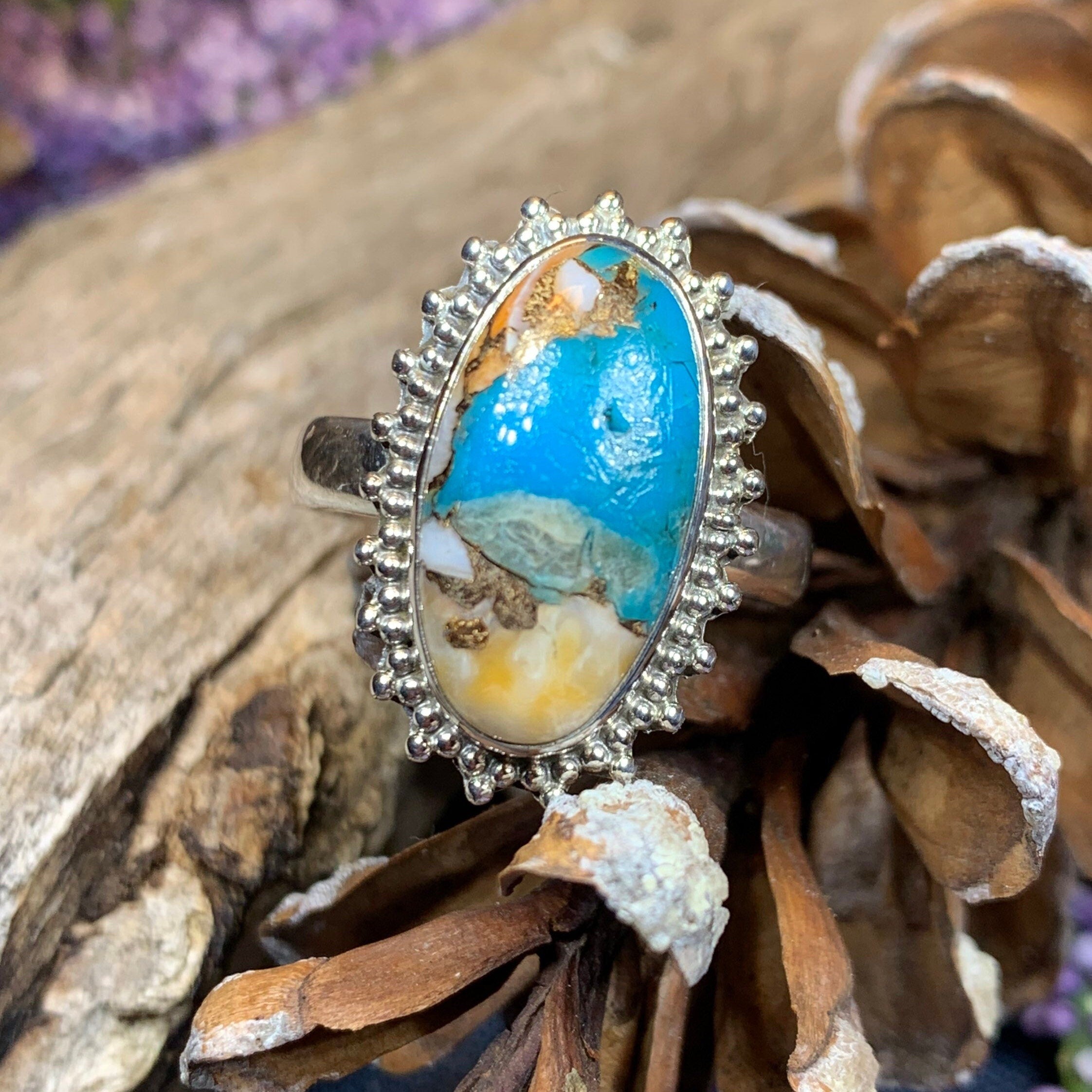 Romelle Spiny Oyster Turquoise Ring in Sterling Silver