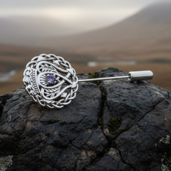Luckenbooth Amethyst Stick Pin - Handmade in Scotland