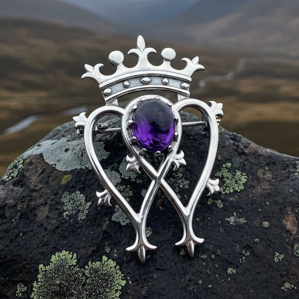 Royal Amethyst Luckenbooth Brooch in Sterling Silver
