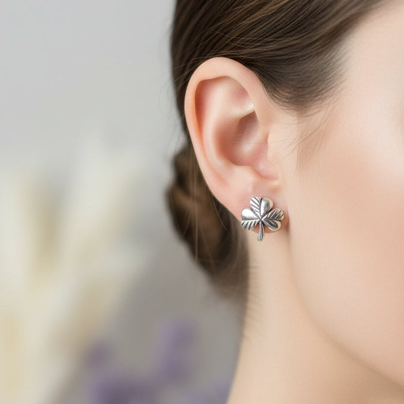 Irish Shamrock Post Earrings in Sterling Silver