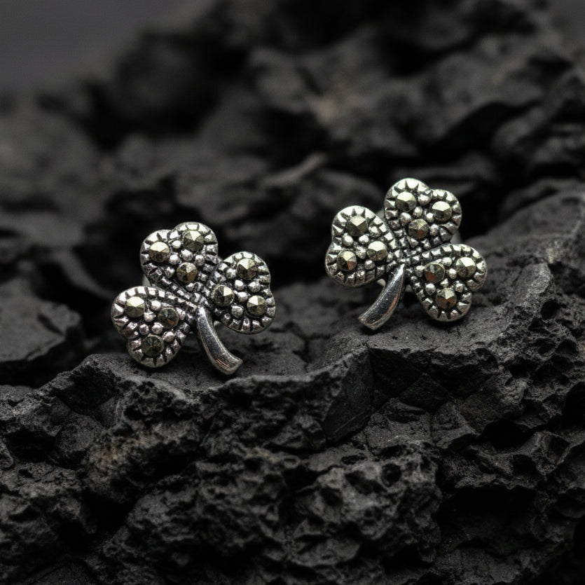 Marcasite Irish Shamrock Earrings in Sterling Silver