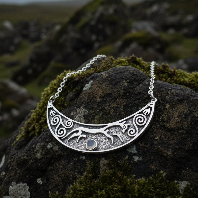 Epona Celtic Horse Moonstone Necklace in Sterling Silver