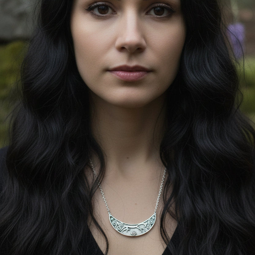 Epona Celtic Horse Moonstone Necklace in Sterling Silver