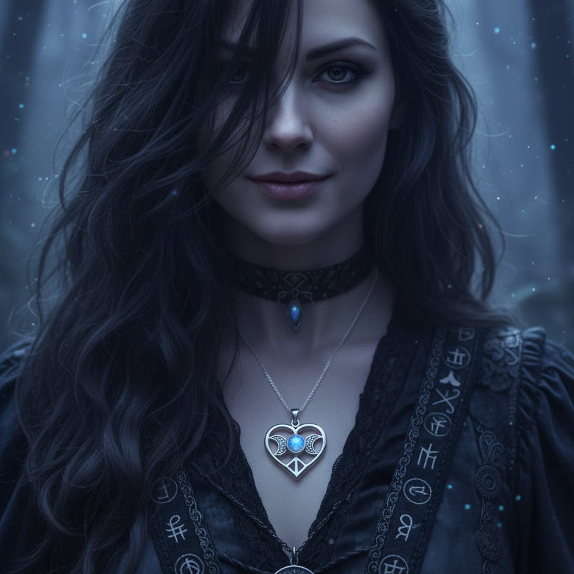 Morgance Triple Moon Love Necklace with Rainbow Moonstone