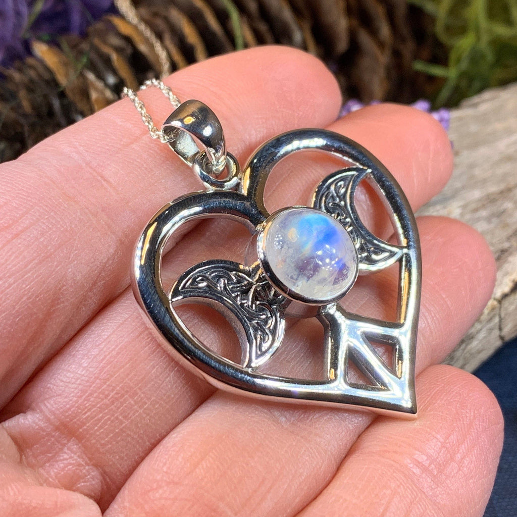 Morgance Triple Moon Love Necklace with Rainbow Moonstone