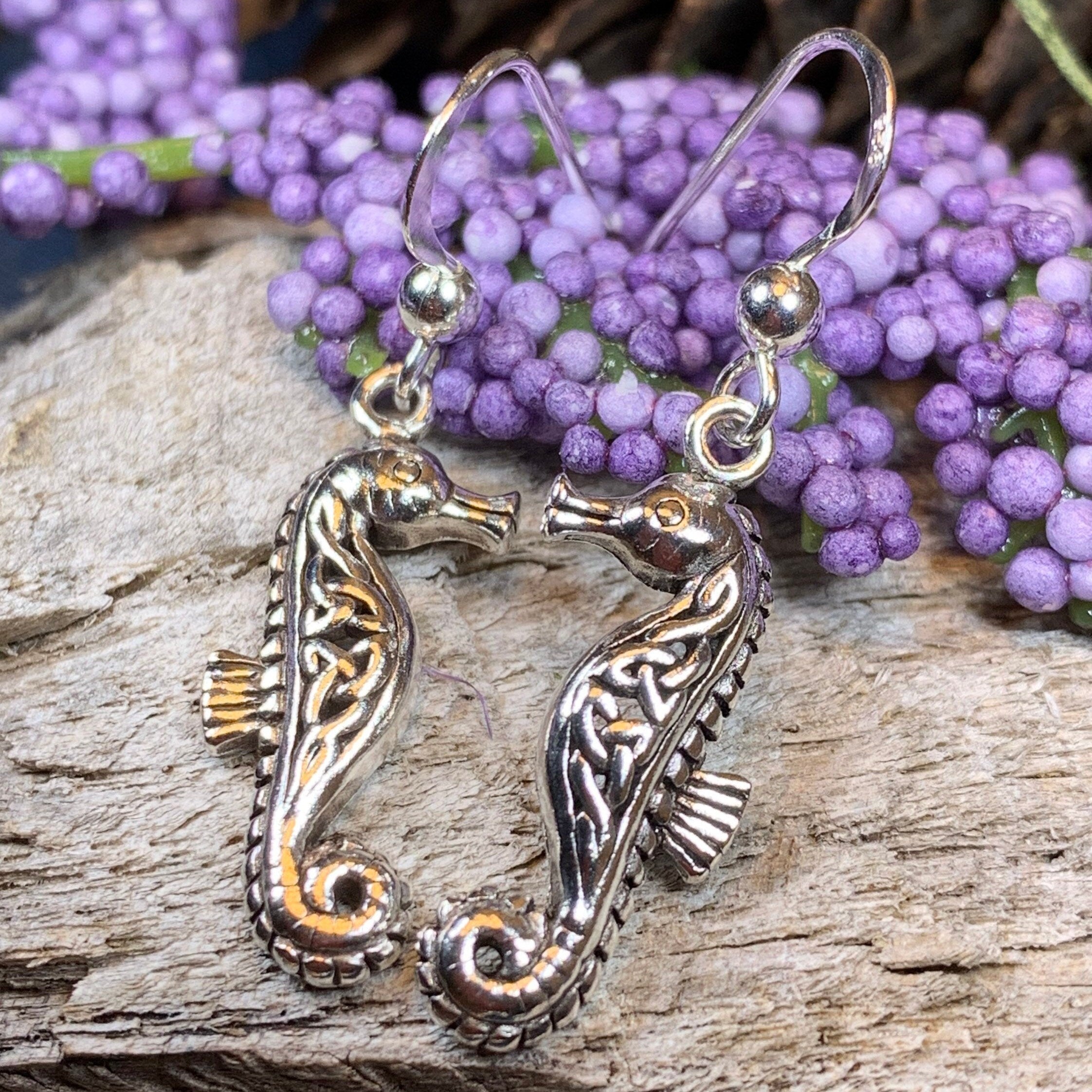 Seadrifter Celtic Seahorse Earrings in Sterling Silver