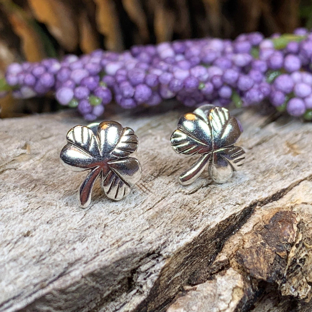 Irish Shamrock Post Earrings in Sterling Silver