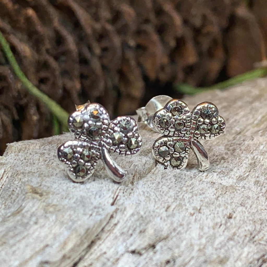 Marcasite Irish Shamrock Earrings in Sterling Silver
