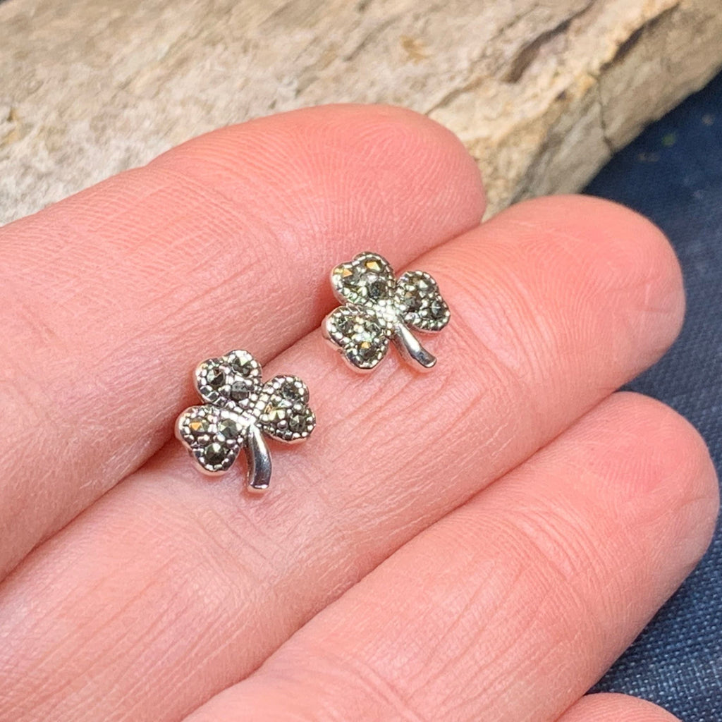 Marcasite Irish Shamrock Earrings in Sterling Silver