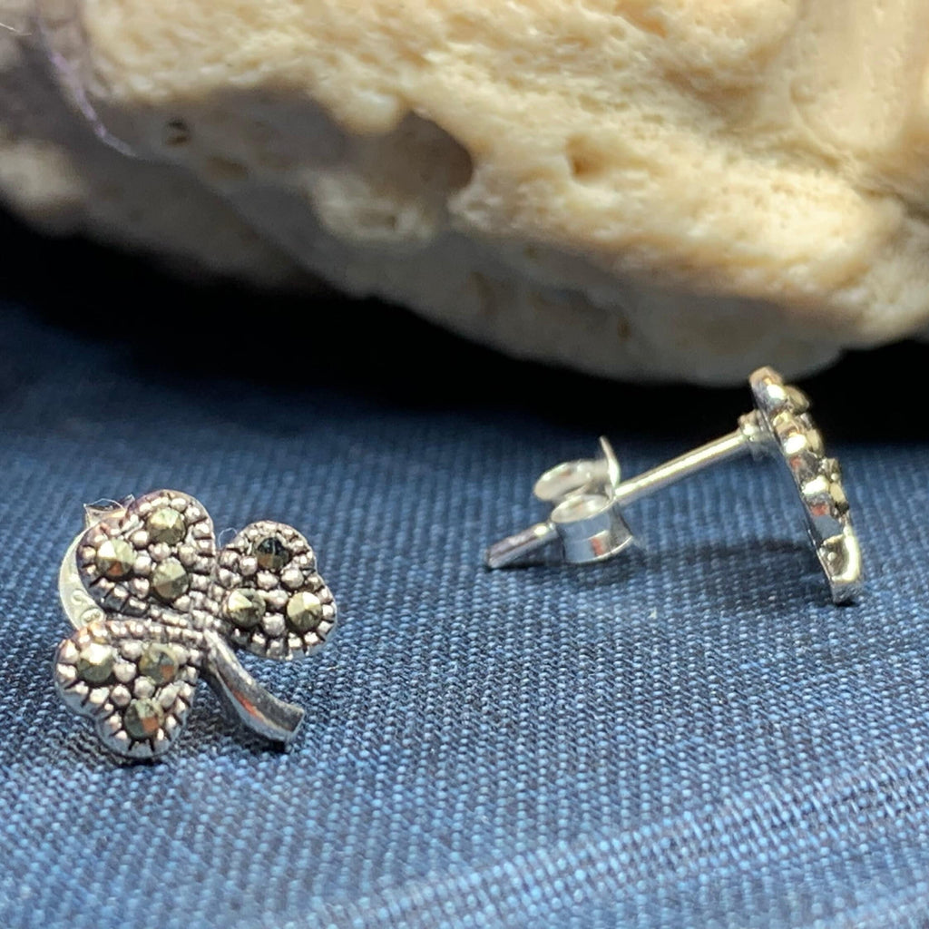 Marcasite Irish Shamrock Earrings in Sterling Silver