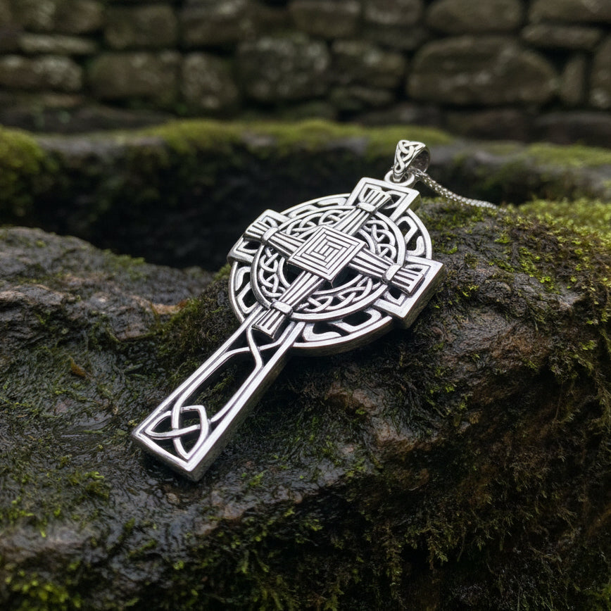 Large Irish Saint Brigid's Cross Necklace in Sterling Silver