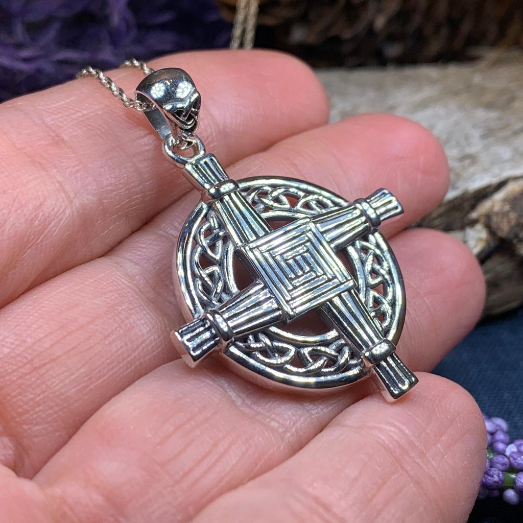 Celtic Irish Saint Brigid's Cross Necklace in Sterling Silver