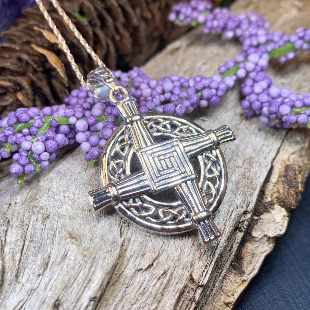 Celtic Irish Saint Brigid's Cross Necklace in Sterling Silver