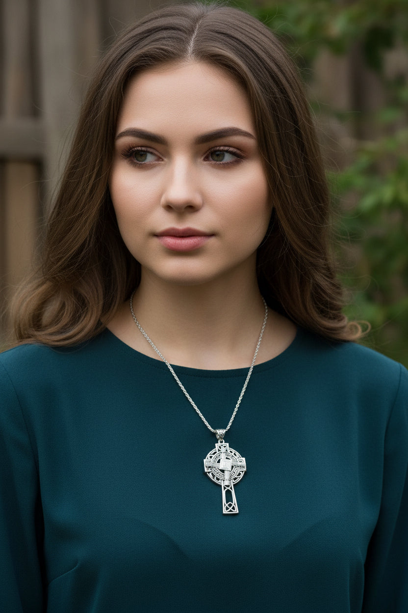 Large Irish Saint Brigid's Cross Necklace in Sterling Silver