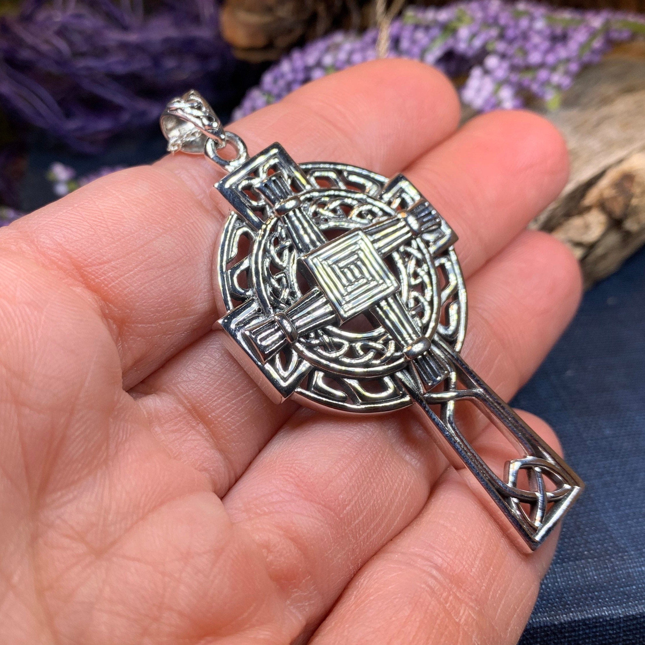 Large Irish Saint Brigid's Cross Necklace in Sterling Silver