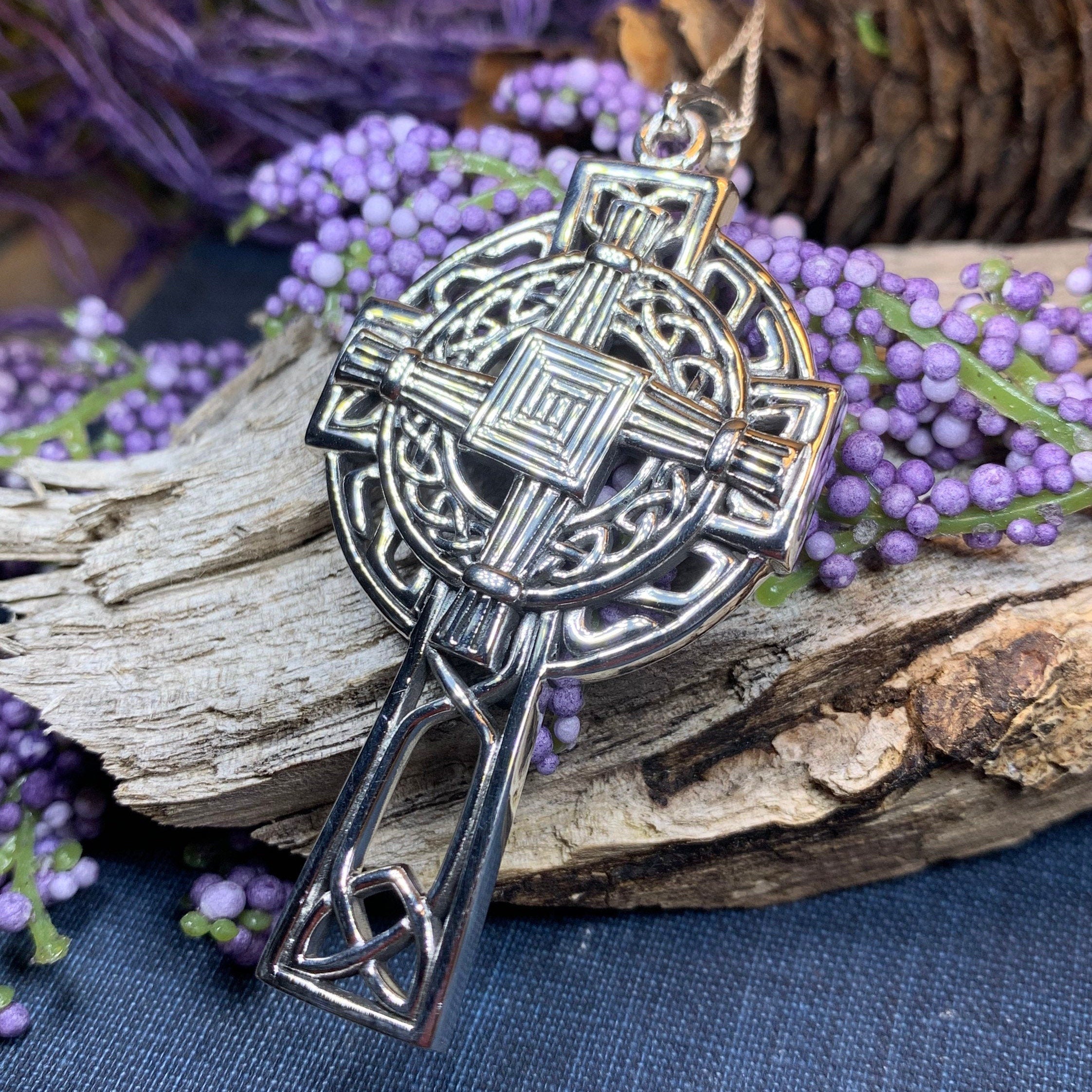Large Irish Saint Brigid's Cross Necklace in Sterling Silver