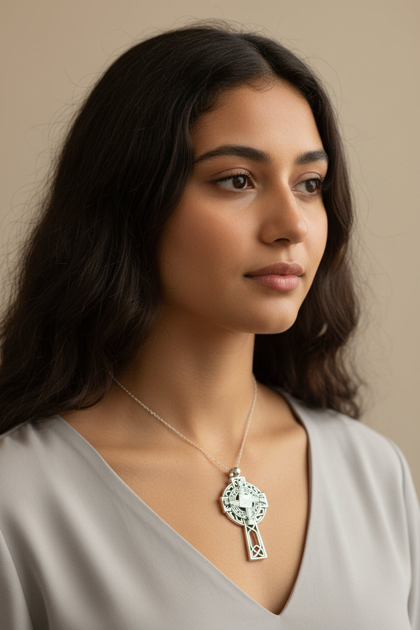 Large Irish Saint Brigid's Cross Necklace in Sterling Silver
