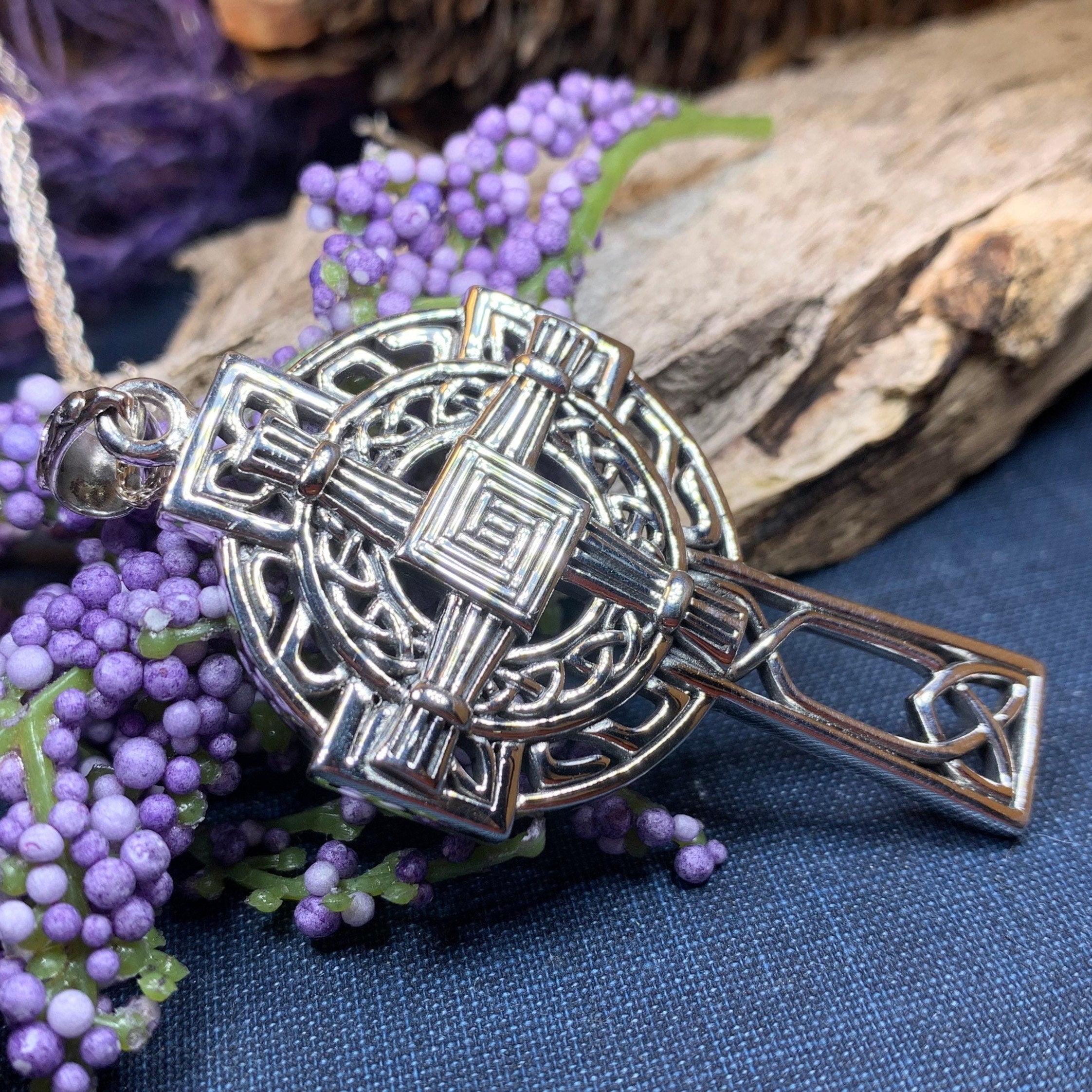 Large Irish Saint Brigid's Cross Necklace in Sterling Silver