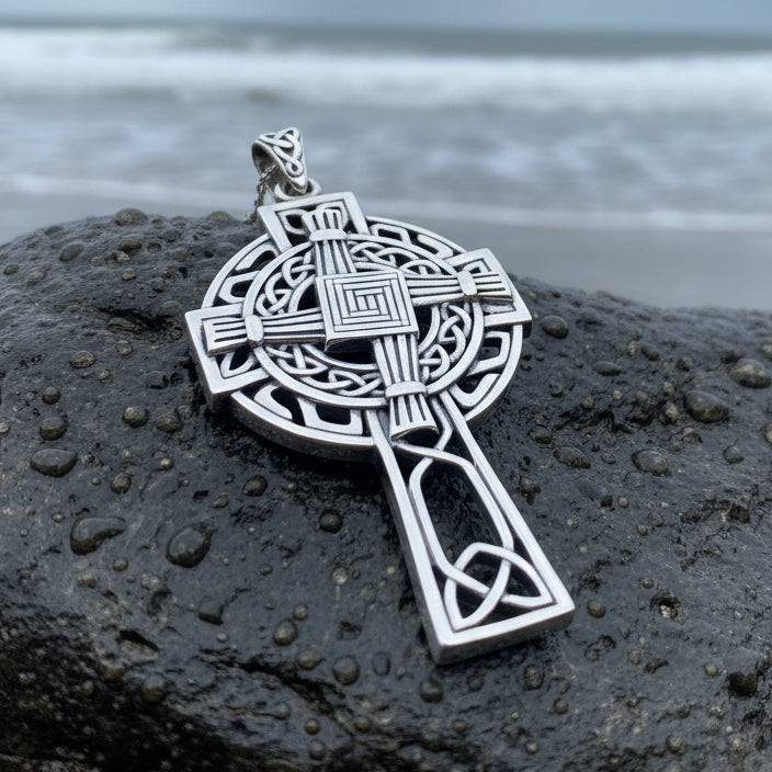 Large Irish Saint Brigid's Cross Necklace in Sterling Silver
