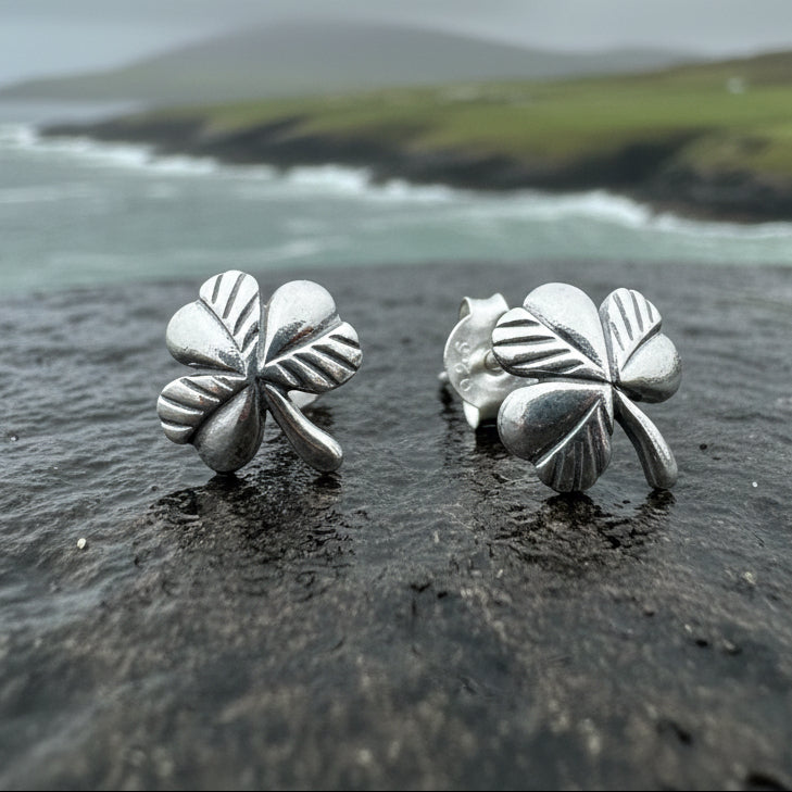 Irish Shamrock Post Earrings in Sterling Silver