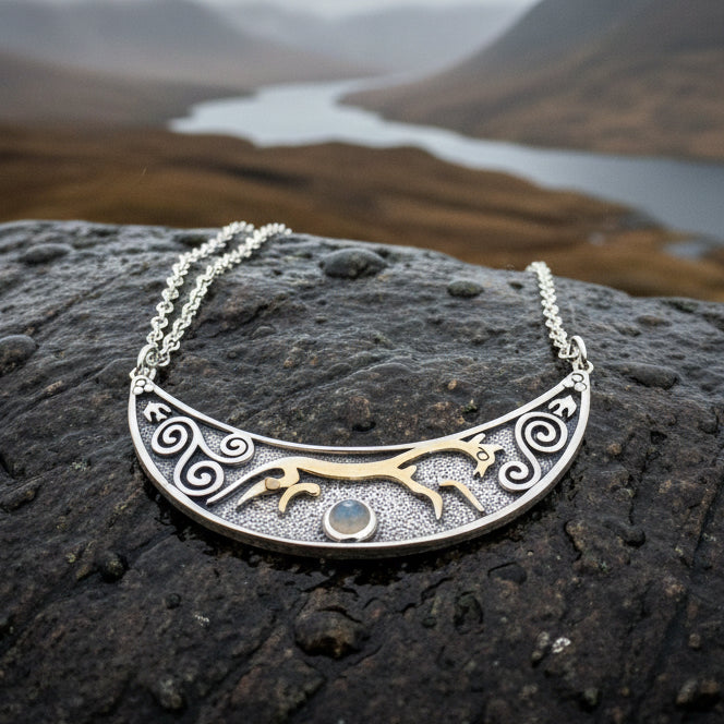 Epona Celtic Horse Moonstone Necklace in Sterling Silver