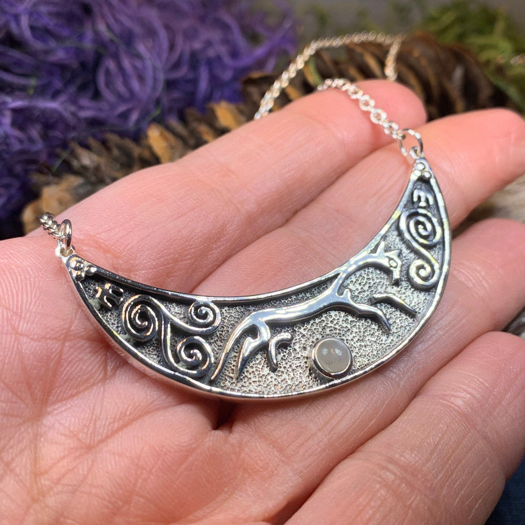 Epona Celtic Horse Moonstone Necklace in Sterling Silver