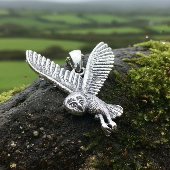 Midnight Flight Owl Necklace in Sterling Silver