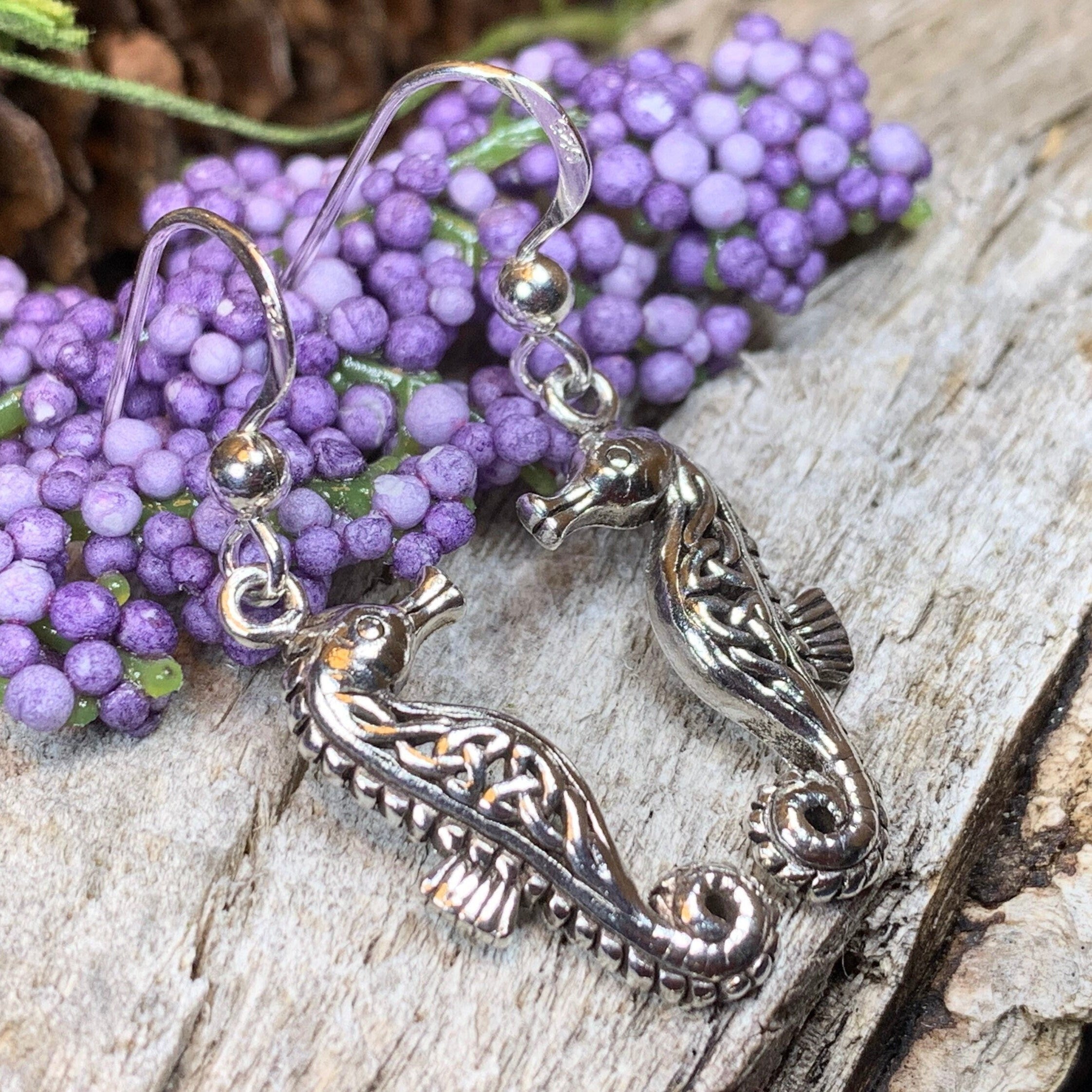Seadrifter Celtic Seahorse Earrings in Sterling Silver