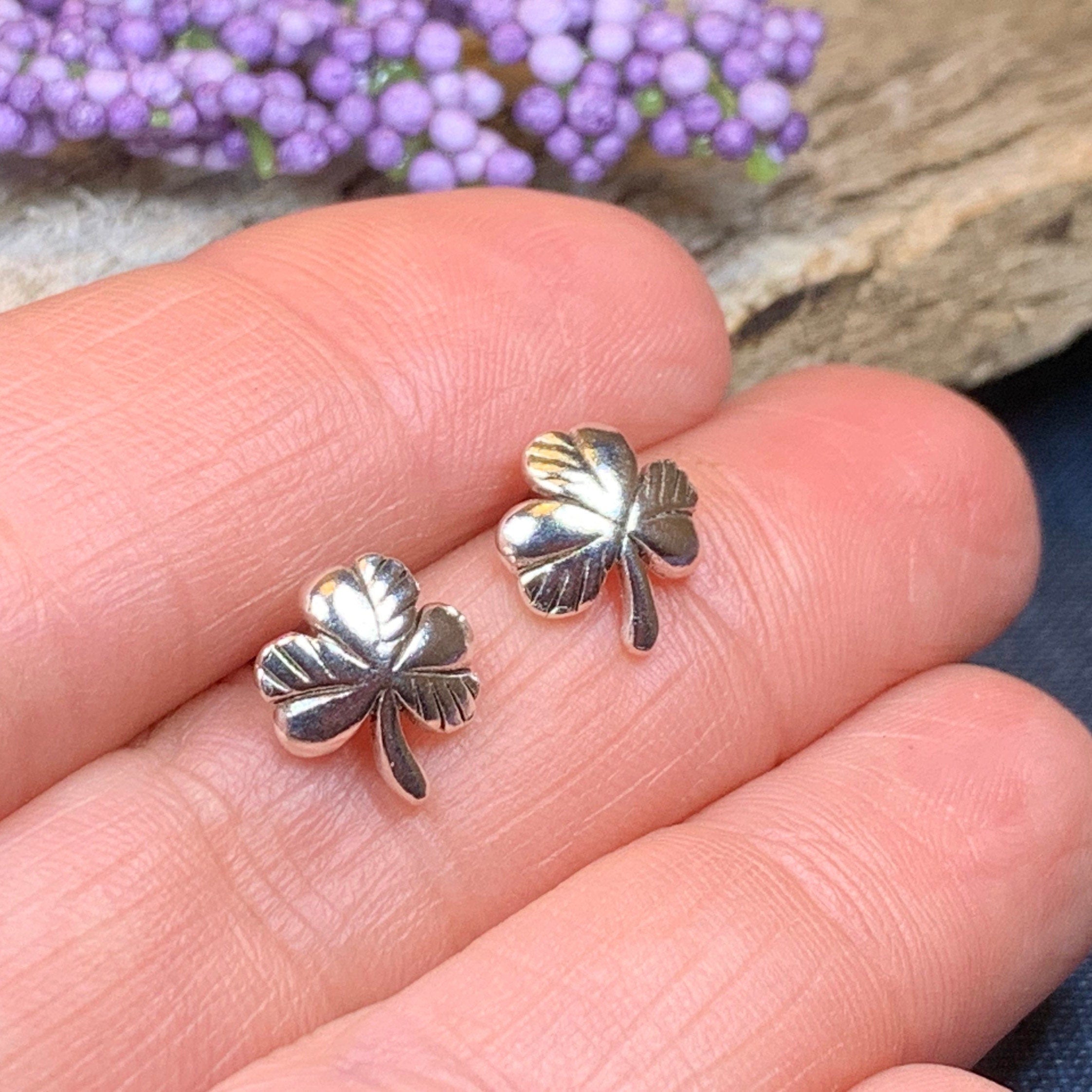 Irish Shamrock Post Earrings in Sterling Silver