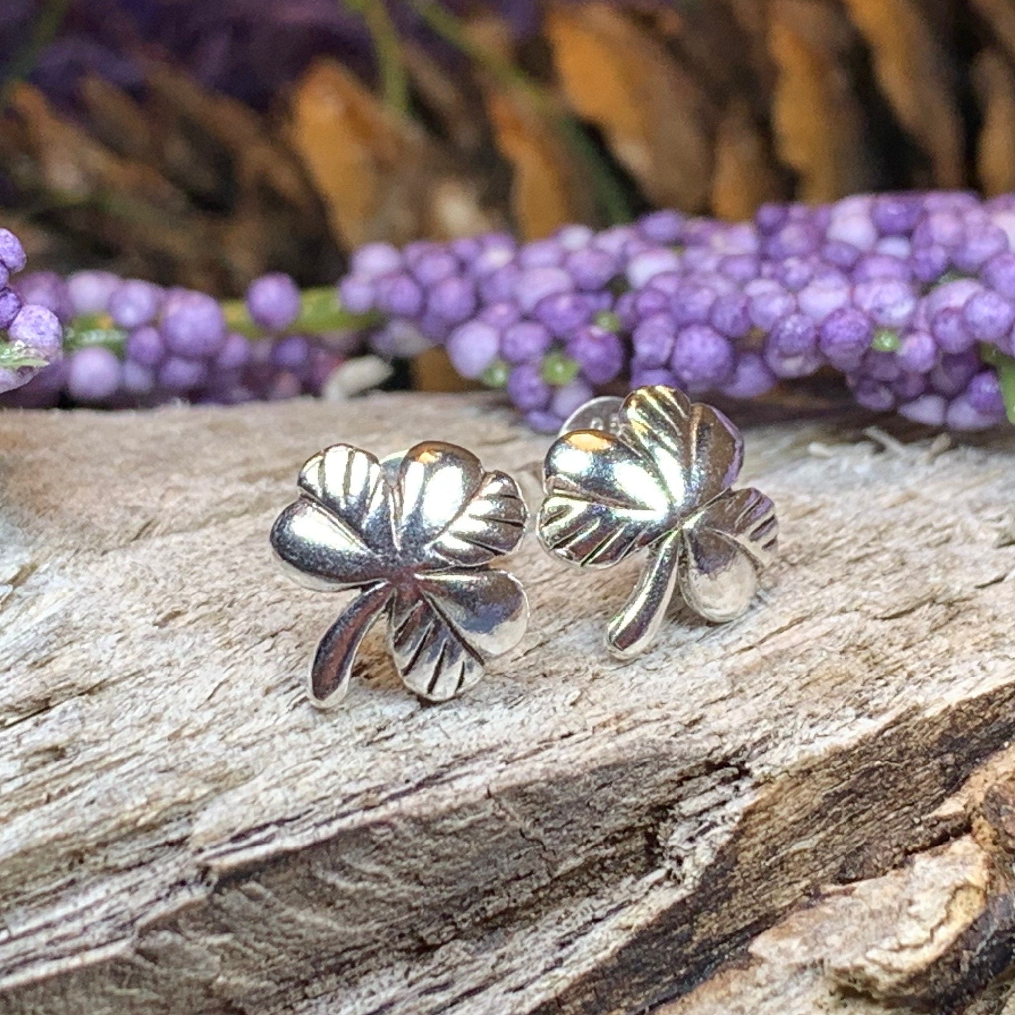 Irish Shamrock Post Earrings in Sterling Silver