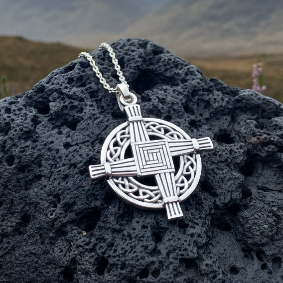 Celtic Irish Saint Brigid's Cross Necklace in Sterling Silver