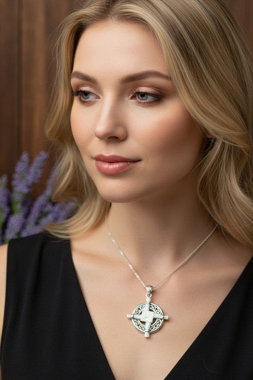Celtic Irish Saint Brigid's Cross Necklace in Sterling Silver