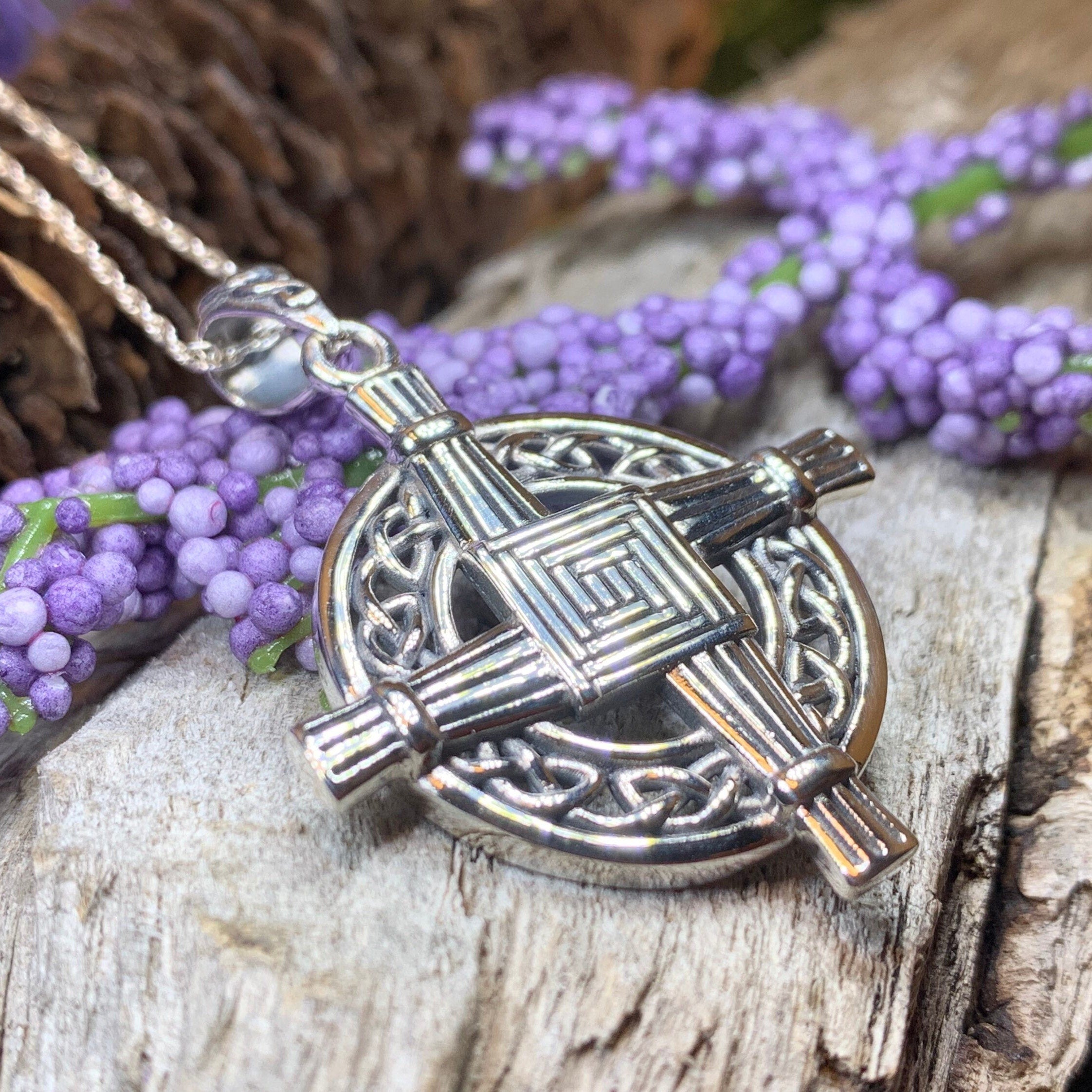 Celtic Irish Saint Brigid's Cross Necklace in Sterling Silver