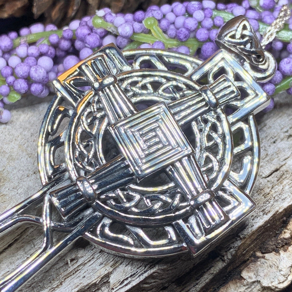Large Irish Saint Brigid's Cross Necklace in Sterling Silver